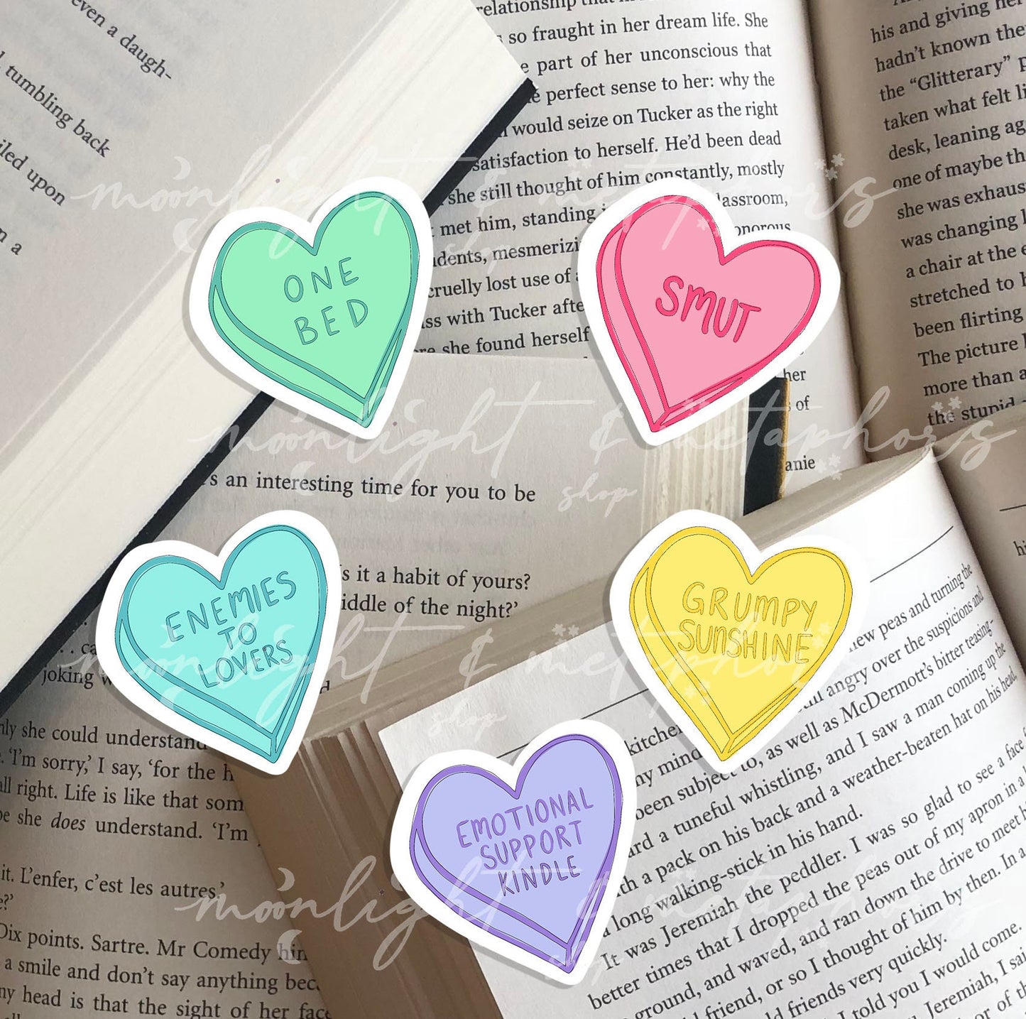 Bookish Candy Heart Stickers